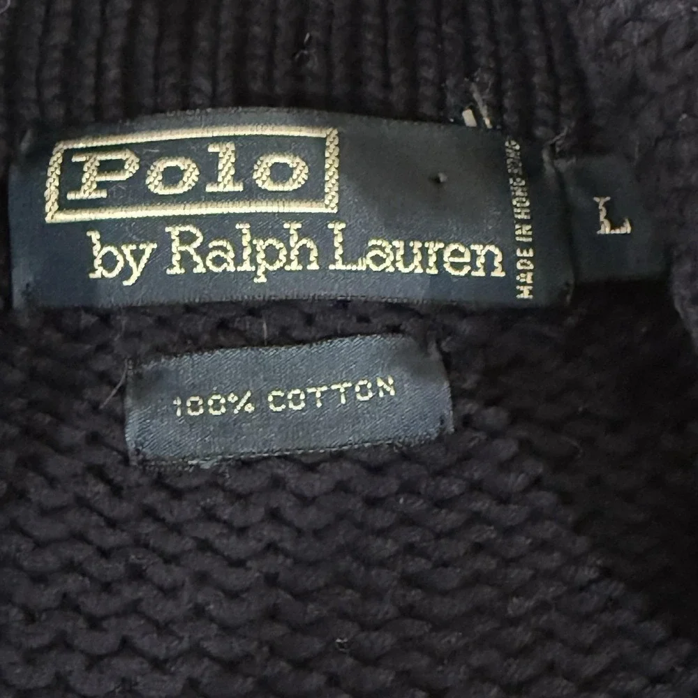 Vintage 90's Polo Ralph Lauren  Knit Nautical Fisherman Cardigan Navy Stripe LG